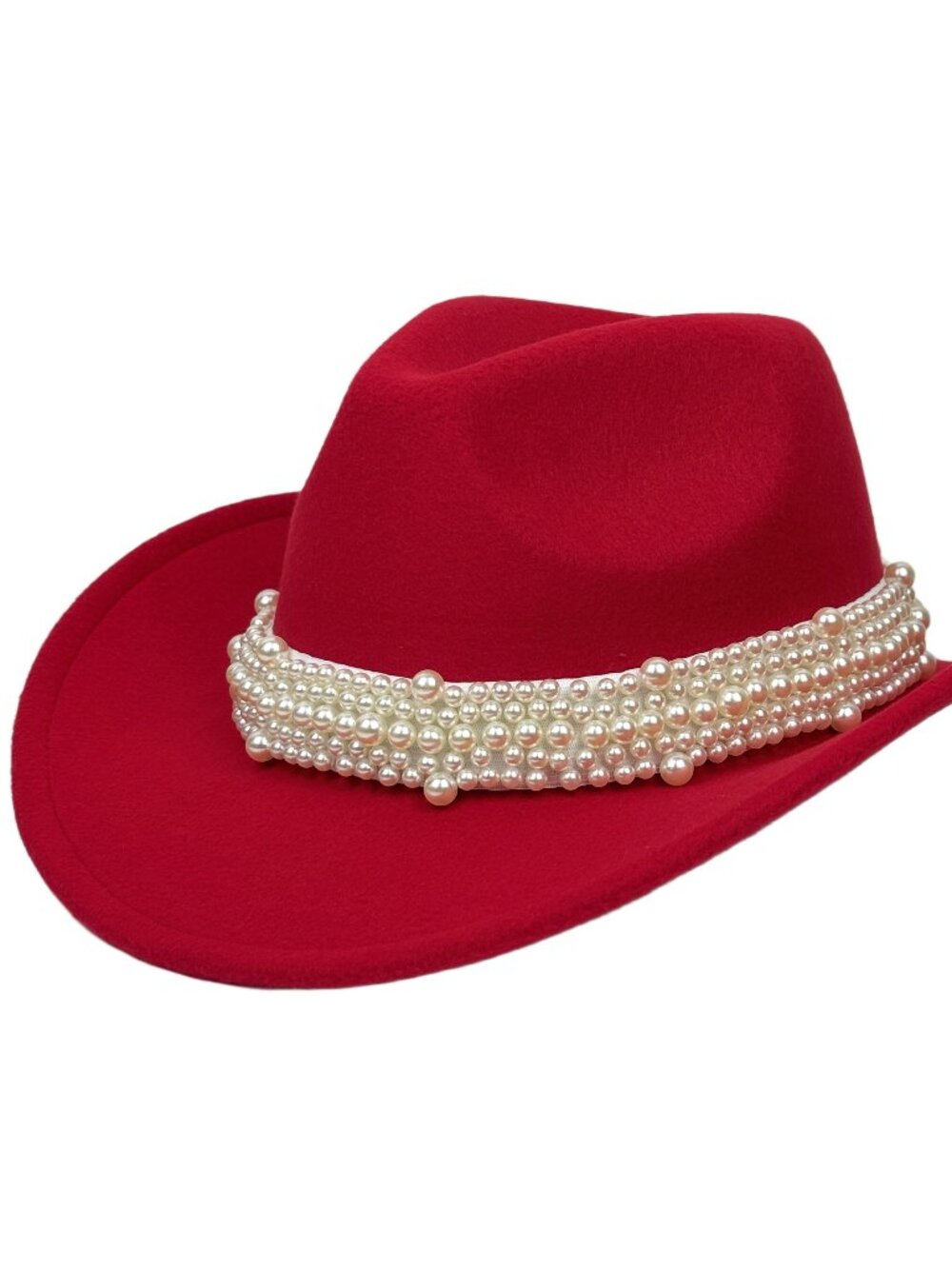 Red Pearl Beaded Cowboy Hat Western Cowgirl Rodeo Ranch Country Womens Fashion